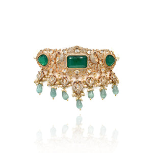 Marissa Diamond Studded Gold Green Choker - The Pashm