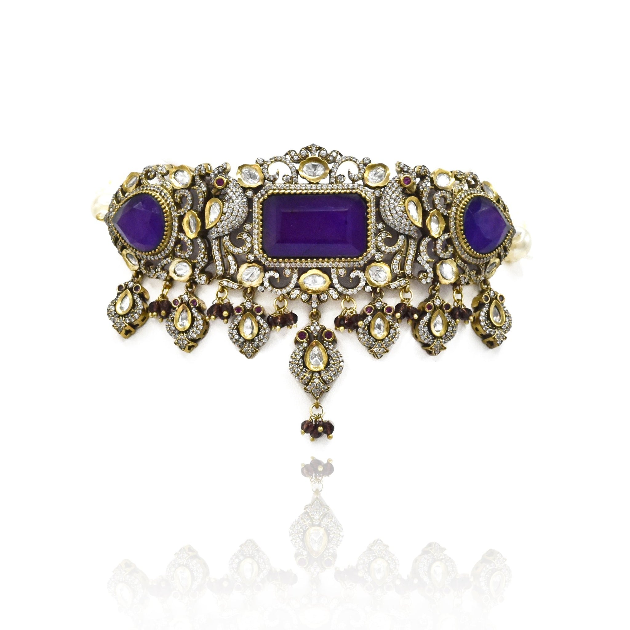 Marissa Diamond Studded Antique Purple Choker - The Pashm