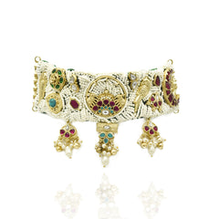 Prachika Pachi Kundan Charms Choker with Handwoven Back - The Pashm