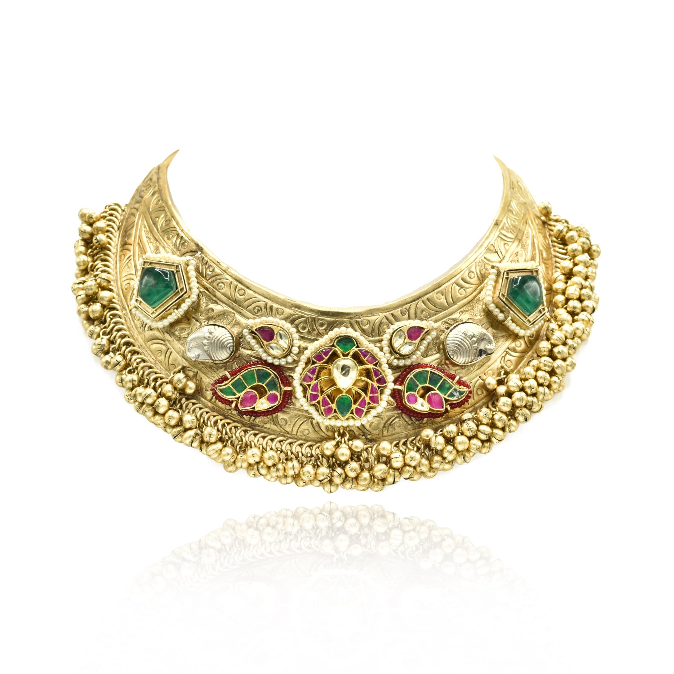 Rekha Fusion Pachi Kundan Charms Hasli - The Pashm