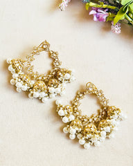 Kasha Gold Kundan Bali Earrings with Pearl Jhumki Drops - The Pashm