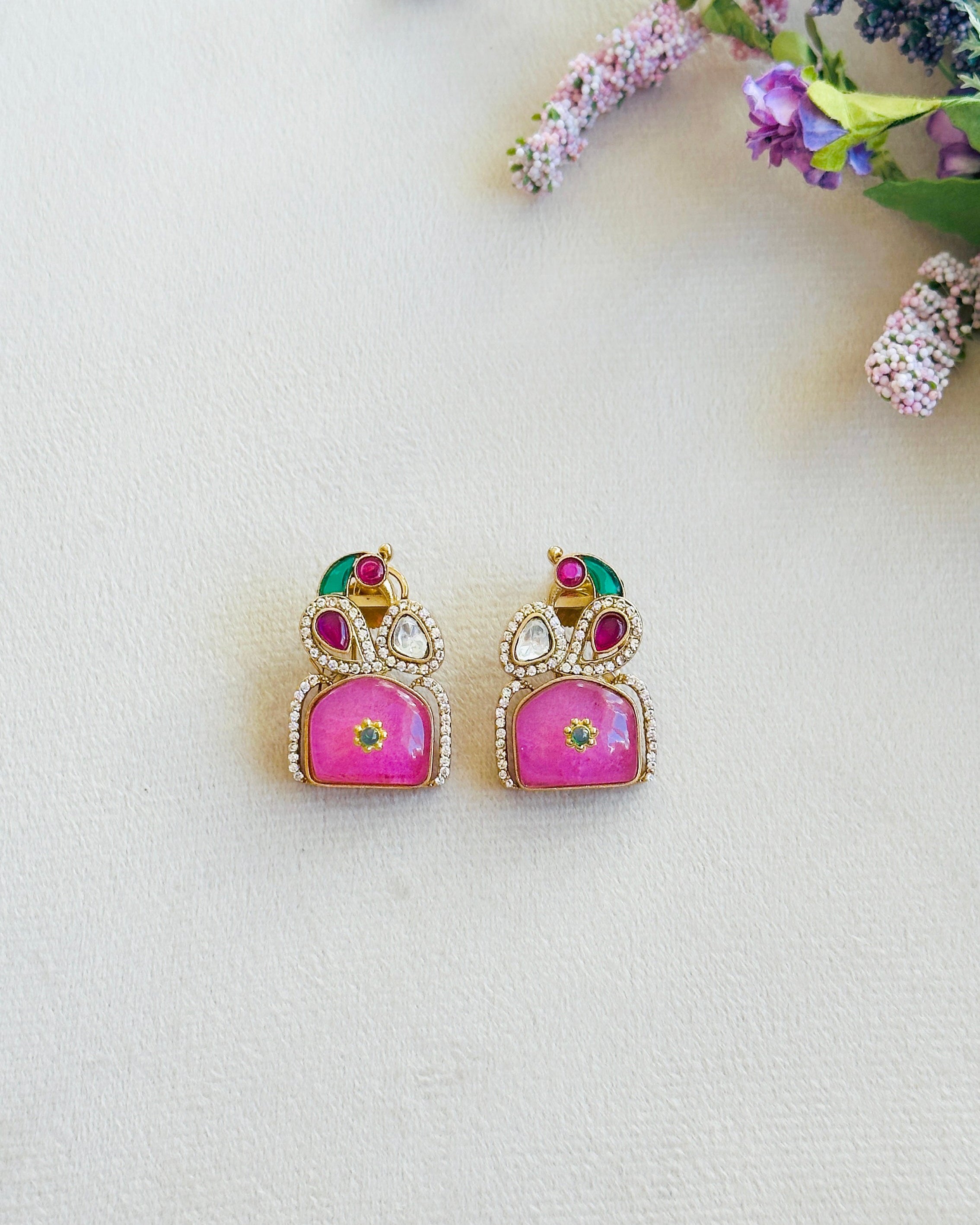 Ferhana Bird Kundan Stud Earrings - The pashm