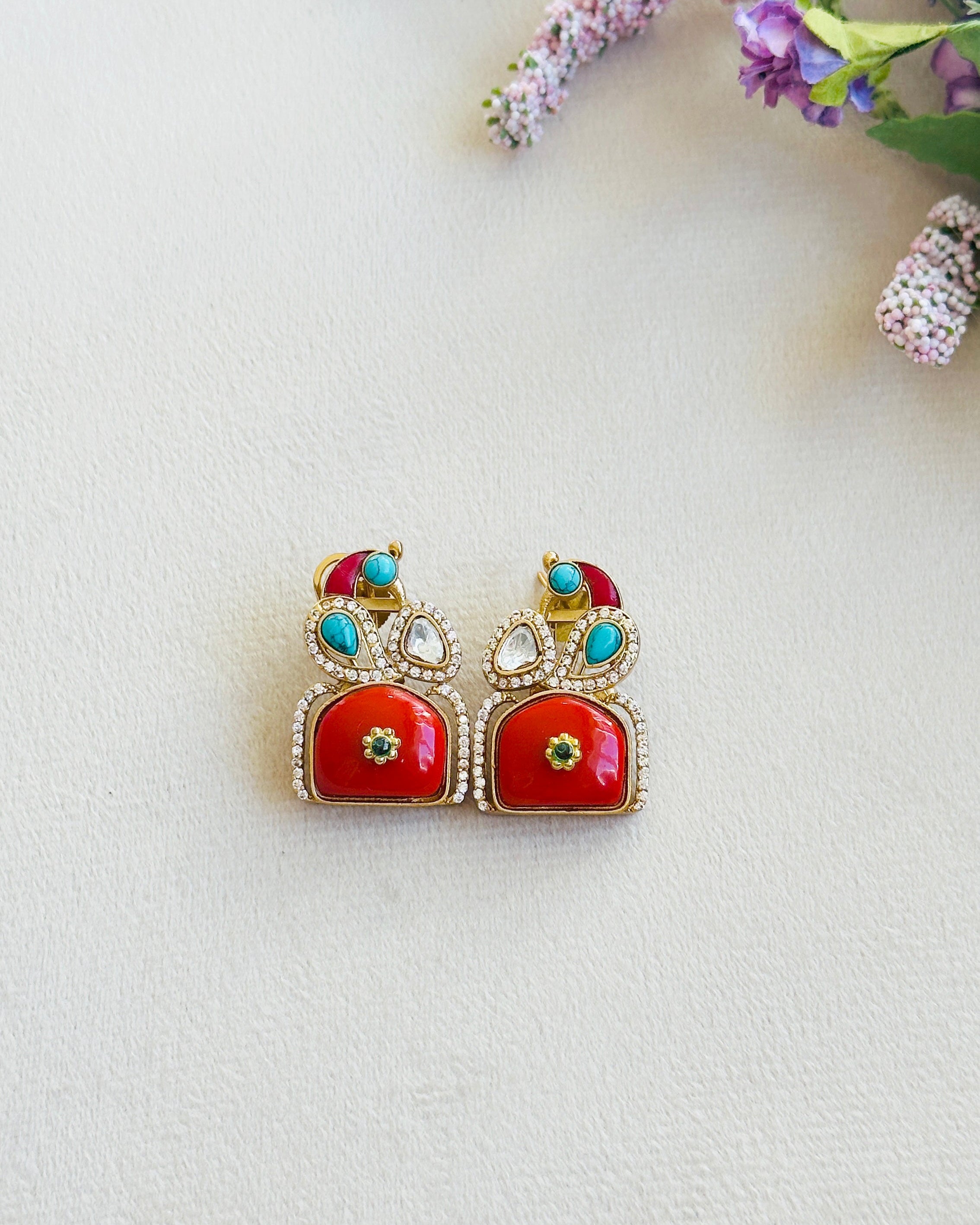 Ferhana Bird Kundan Stud Earrings - The pashm