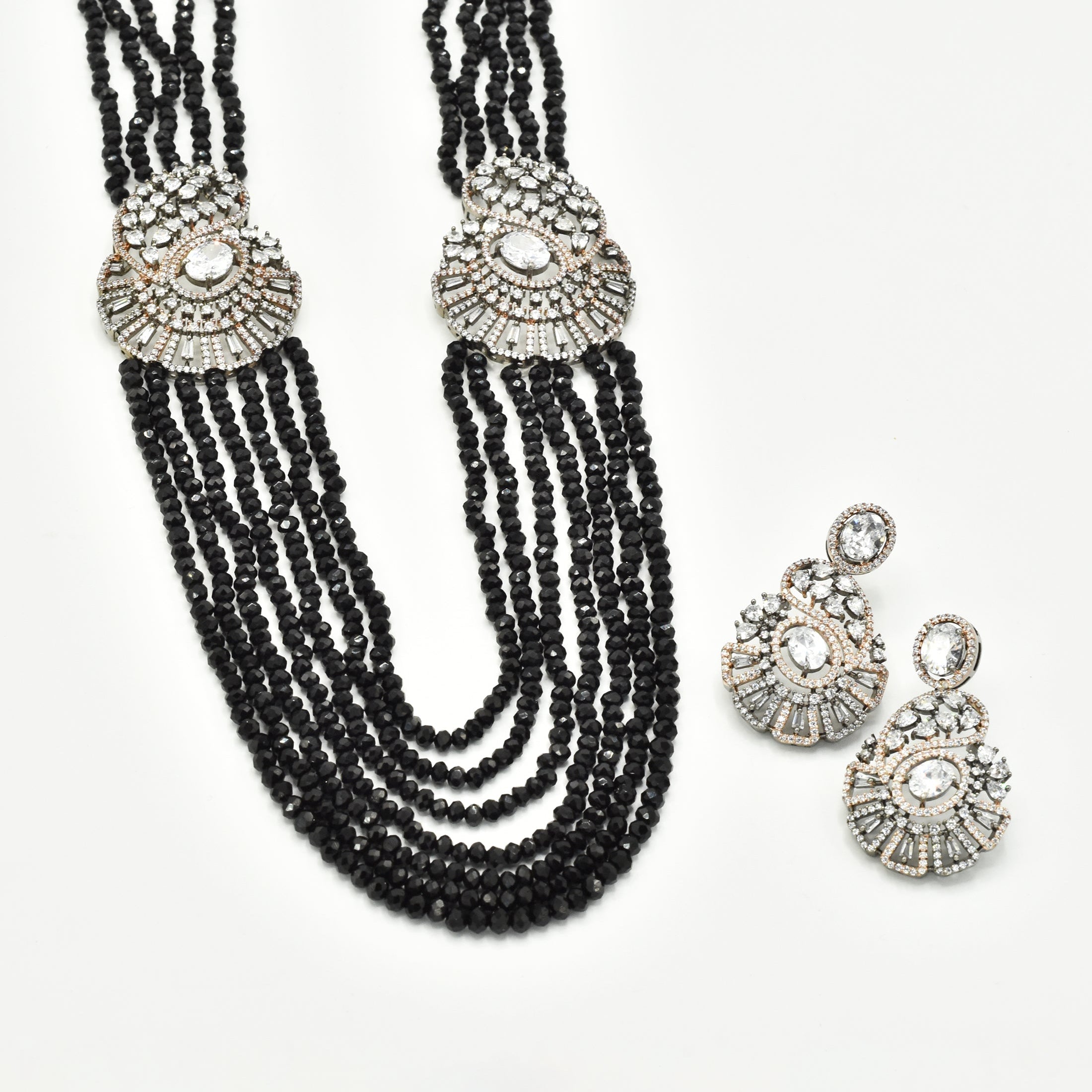 Dharini AD Side Brooch Black Necklace Set - The Pashm