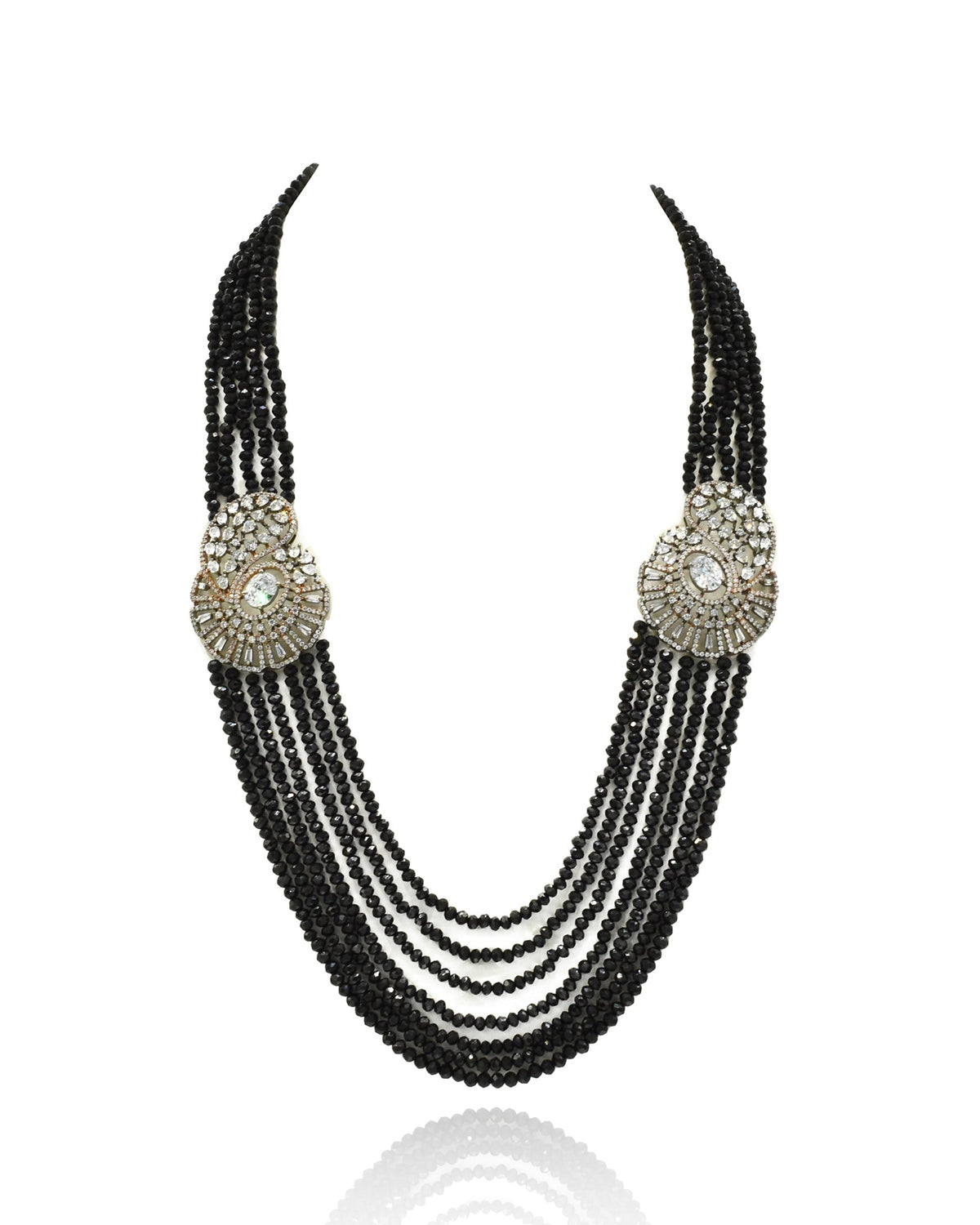 Dharini AD Side Brooch Black Necklace Set - The Pashm