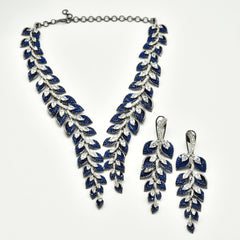 Zuha Royal Blue Leaf Design Necklace Set - The pashm