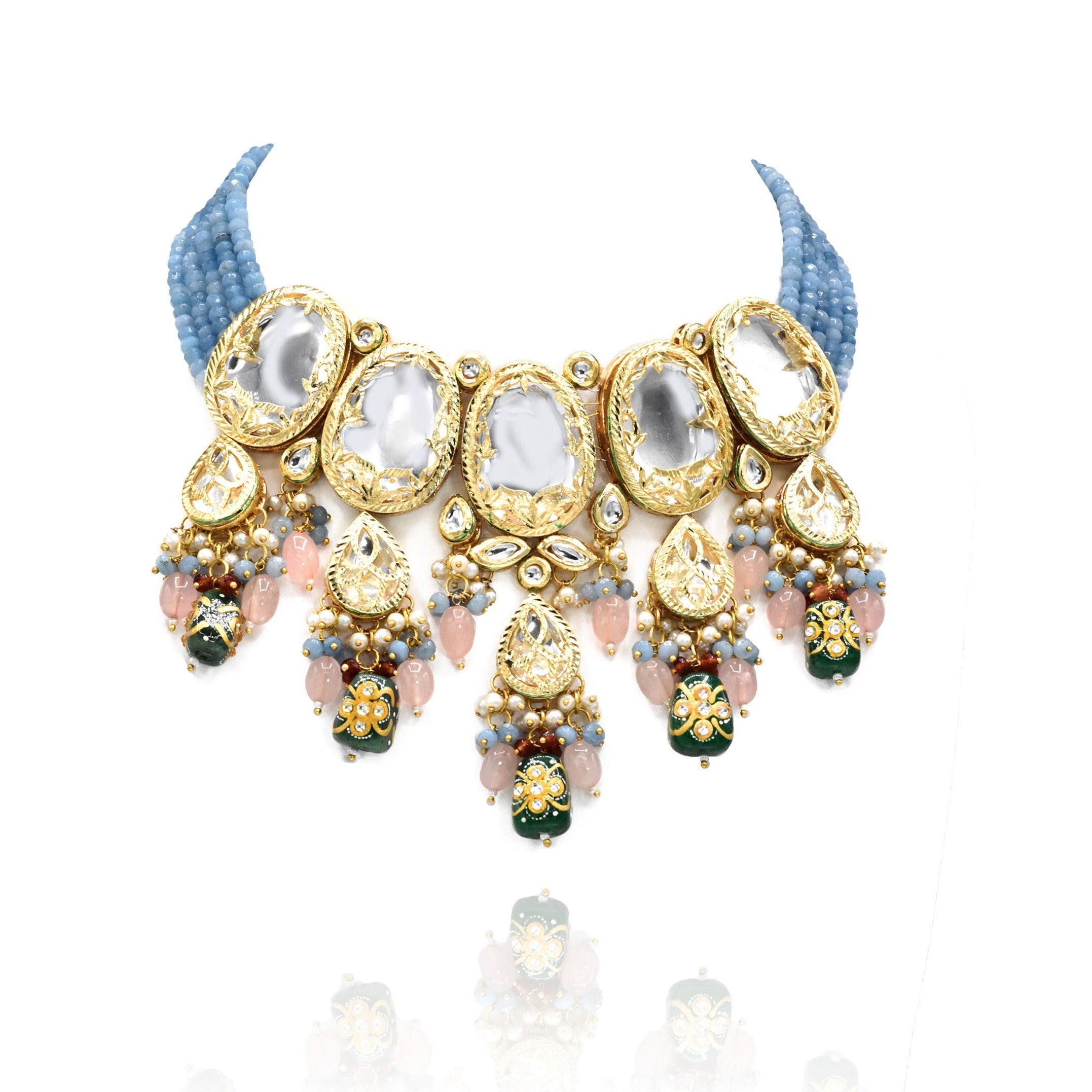 Naima Kundan Choker Set - Blue - The Pashm