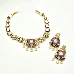 Nirvi Kundan Polki Blue Enamel Gold Necklace Set - the Pashm