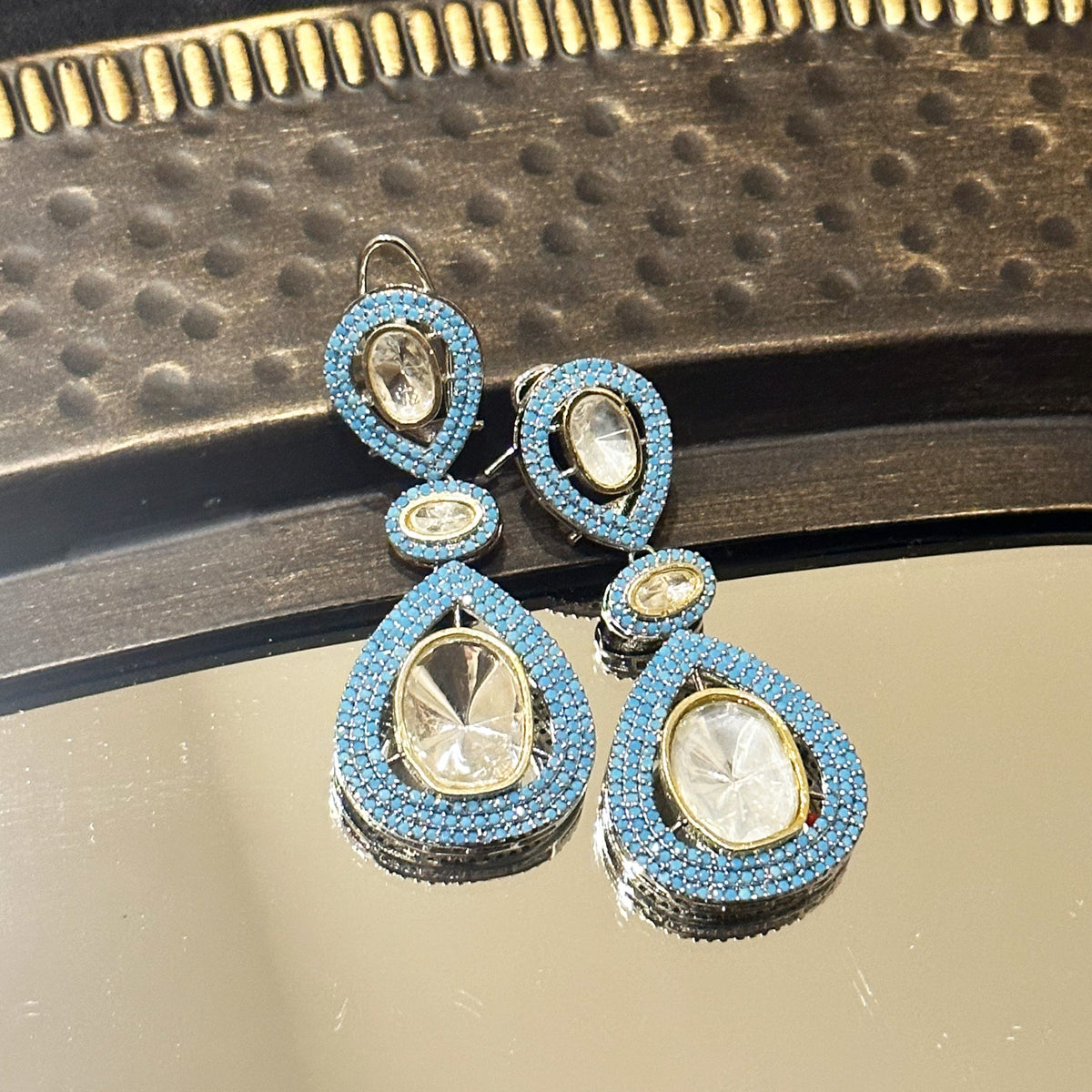 Leasha Moissanite Studded Earrings Blue - The Pashm