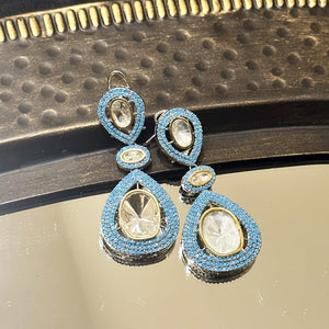 Leasha Moissanite Studded Earrings Blue - The Pashm