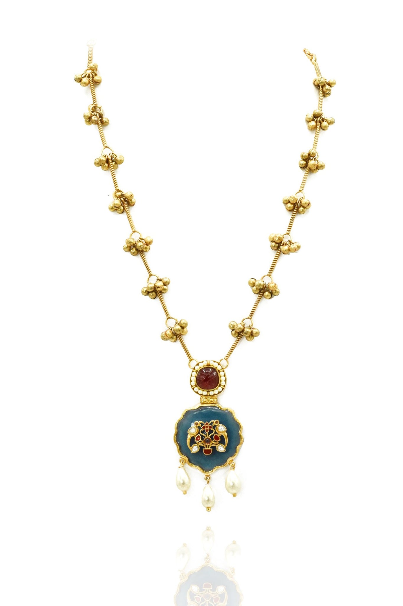 Bushra Blue Motif Pendant Set - The Pashm