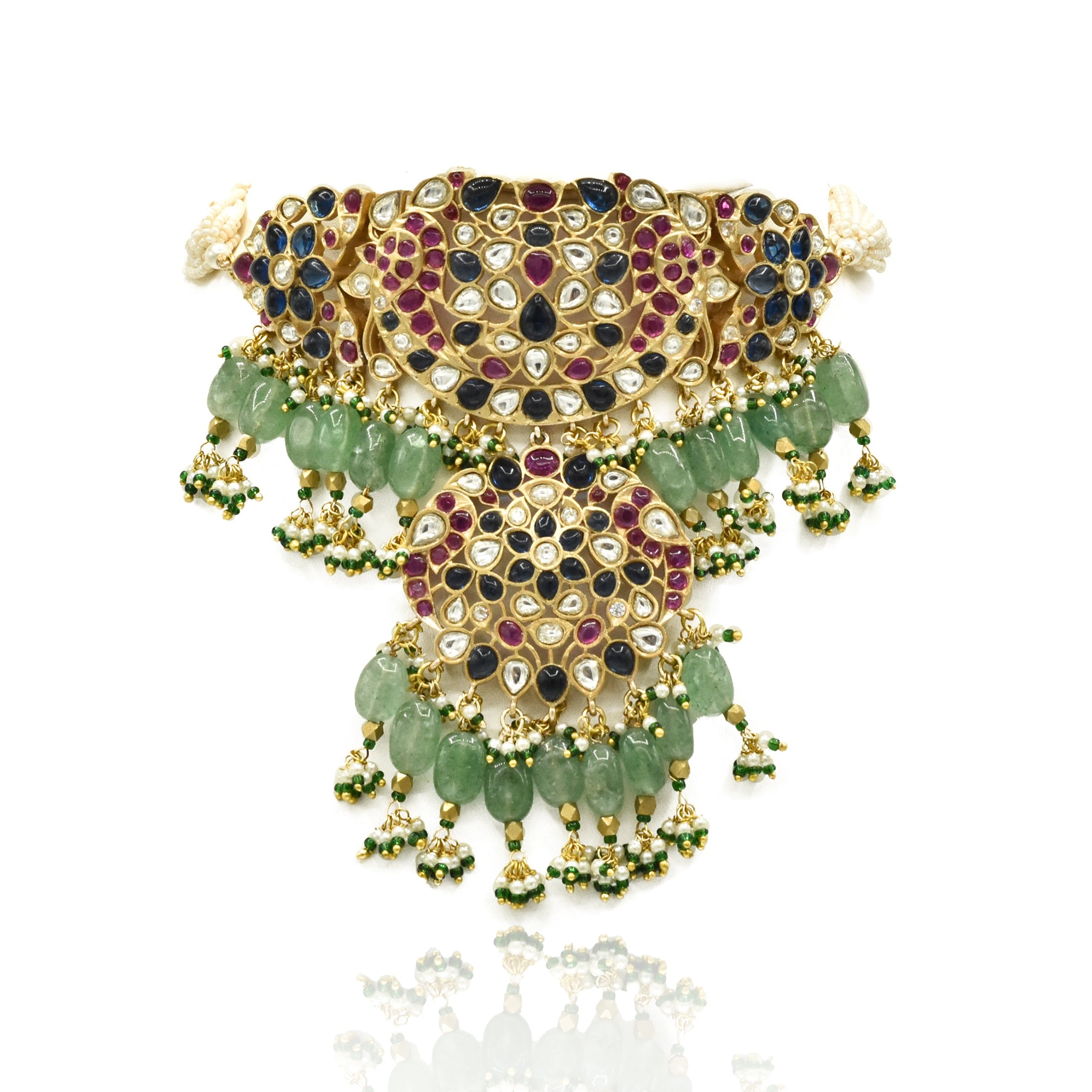 Riddhi Multicolor Polki Choker with Emerald Drops - The Pashm