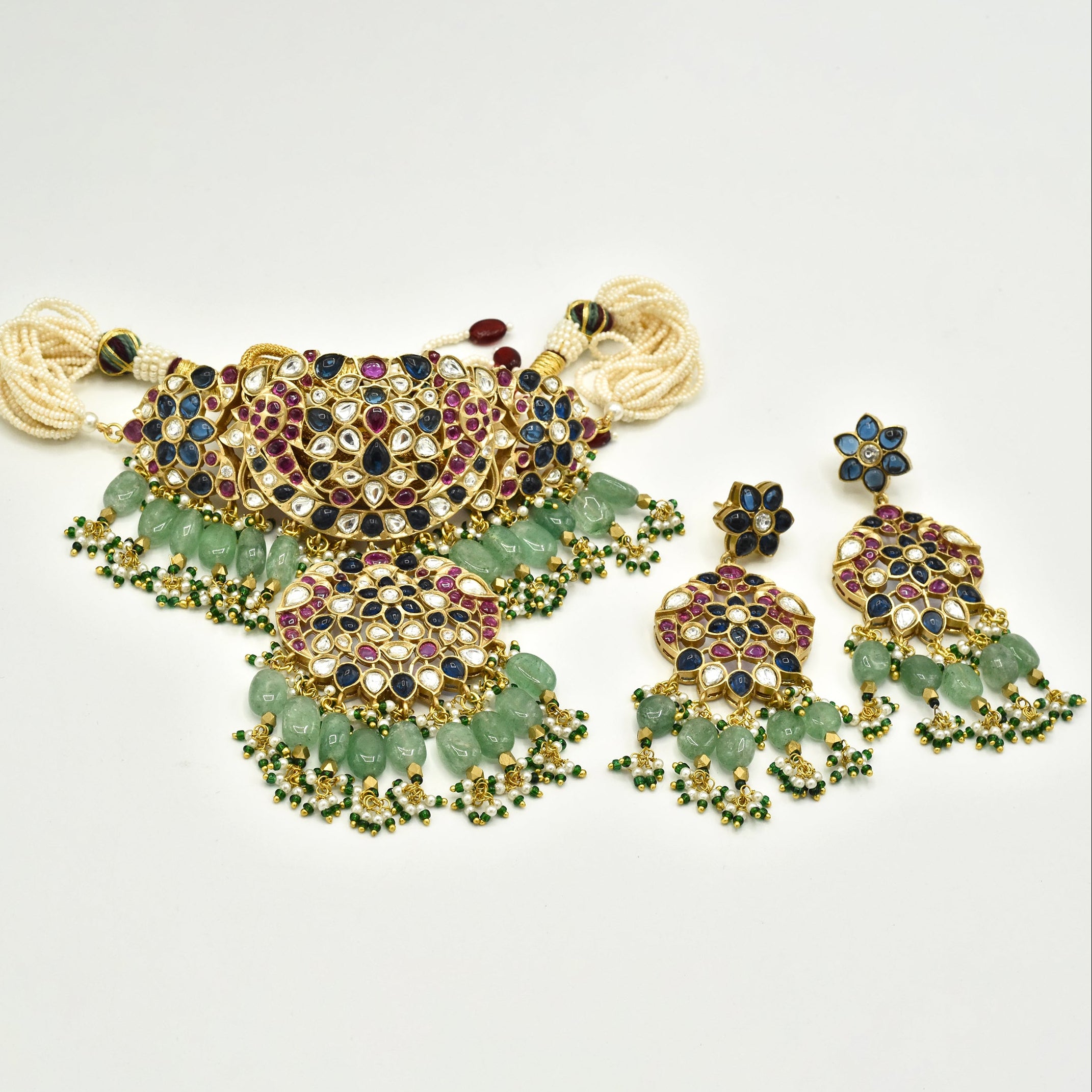 Riddhi Multicolor Polki Choker with Emerald Drops - The Pashm