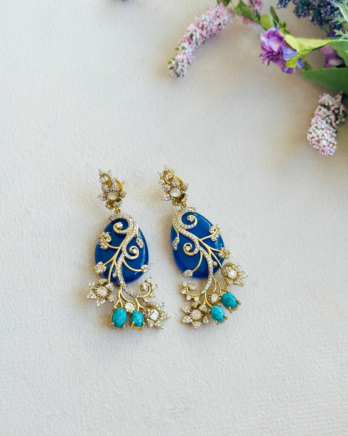 Novika Stone Designer Earrings Blue - The pashm
