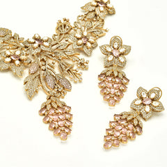 Blush Pink Floral Vine American Diamond Necklace Set