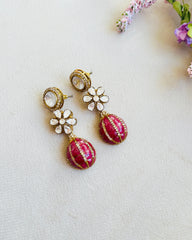 Mrissa Flower Polki Drop Earrings Red -the Pashm