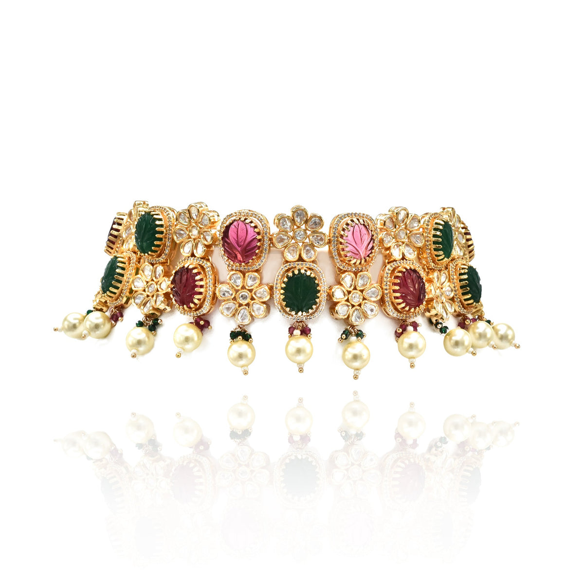 Babita Dual Color Stones Choker Red Green - The pashm