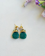 Nivisha Carved Stone Drop Earrings Green - The Pashm