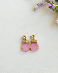 Nivisha Carved Stone Drop Earrings pink - The Pashm