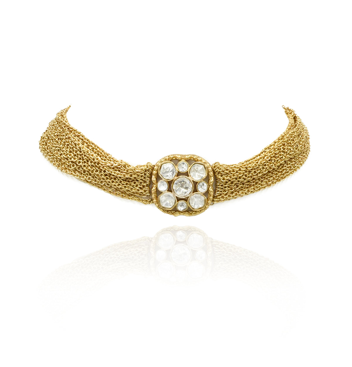 Zehra Antique Gold Multi-Chain Kundan Choker Necklace