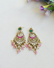 Harman Pachi Kundan Chandbali Earrings Pink - The Pashm