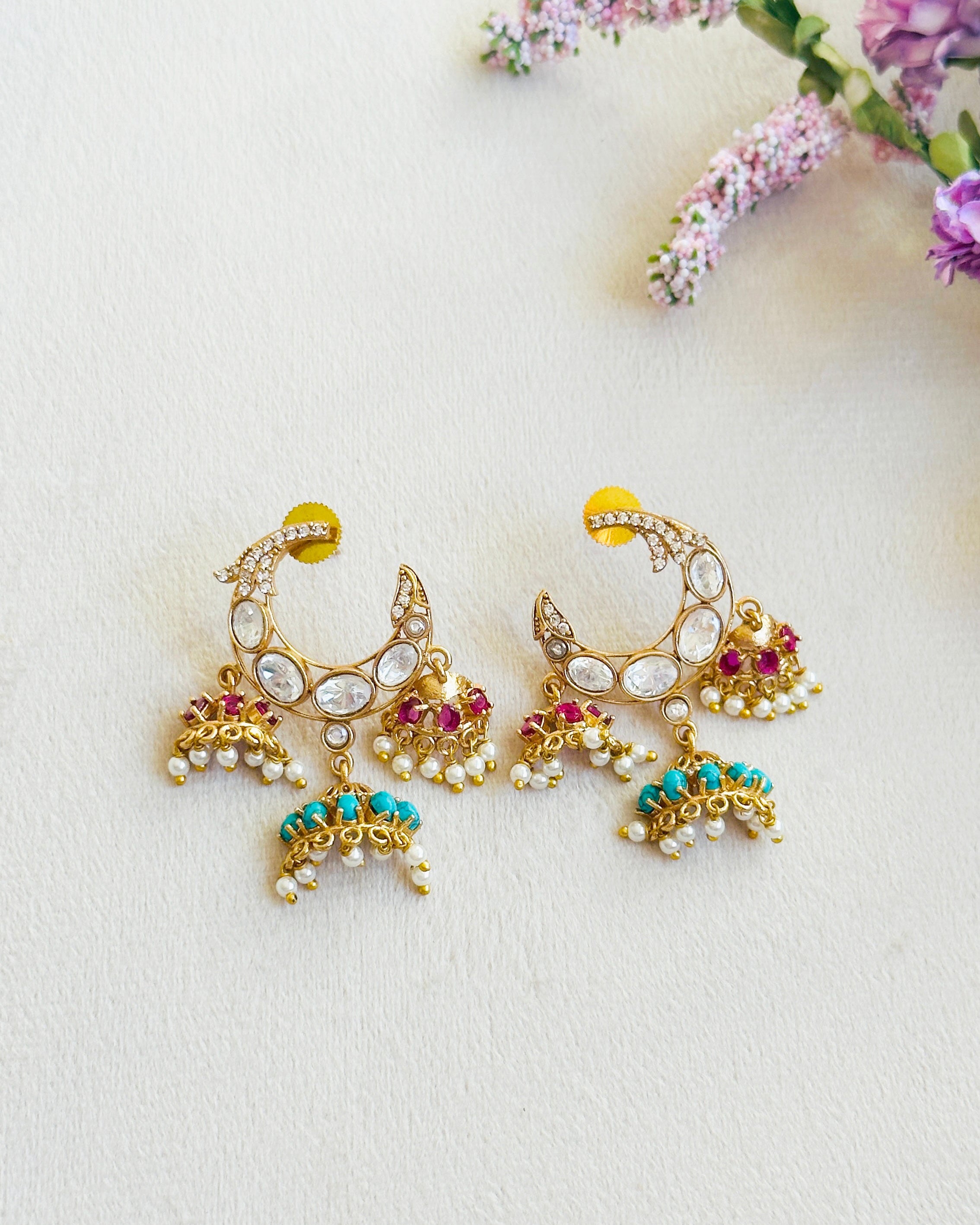 Ridhima Polki Crescent Drop Earrings - The Pashm