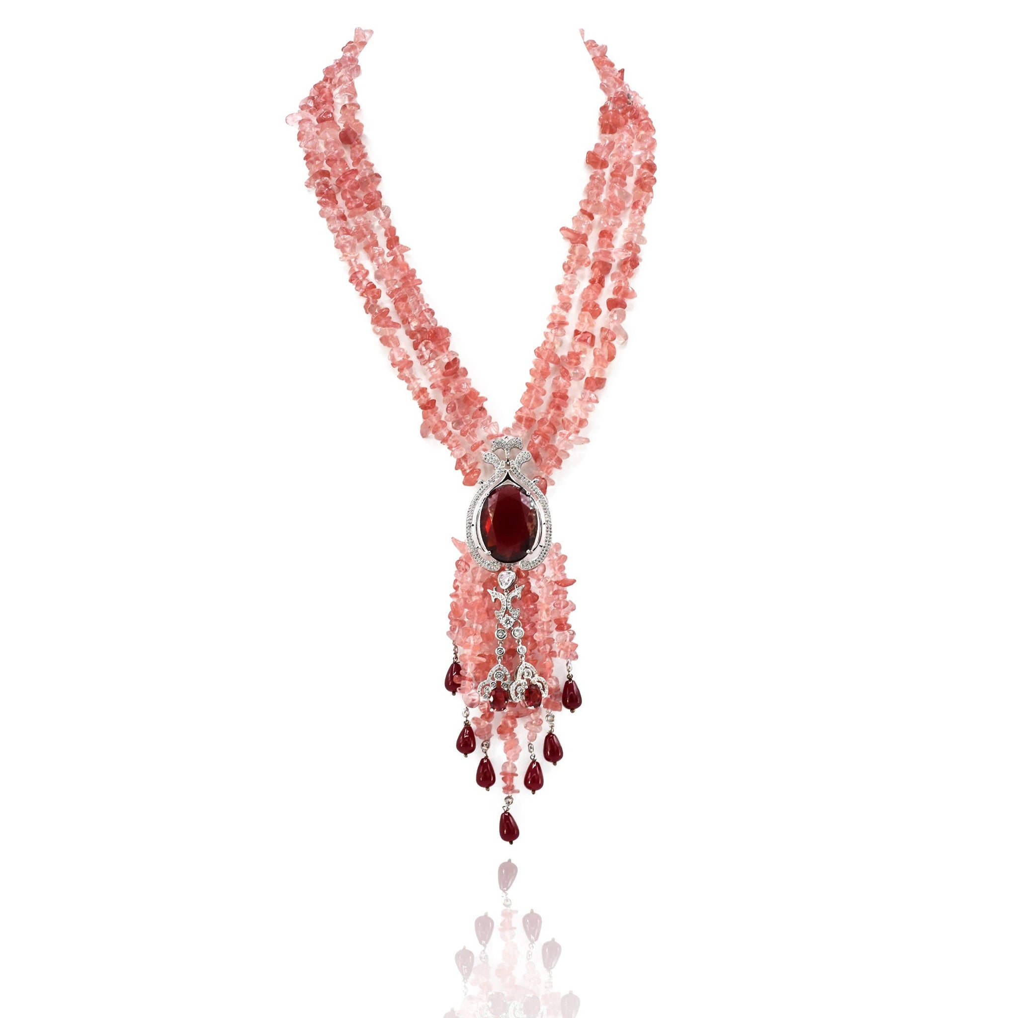 Bipasha Diamond Tassel Pendant Necklace Coral - The Pashm