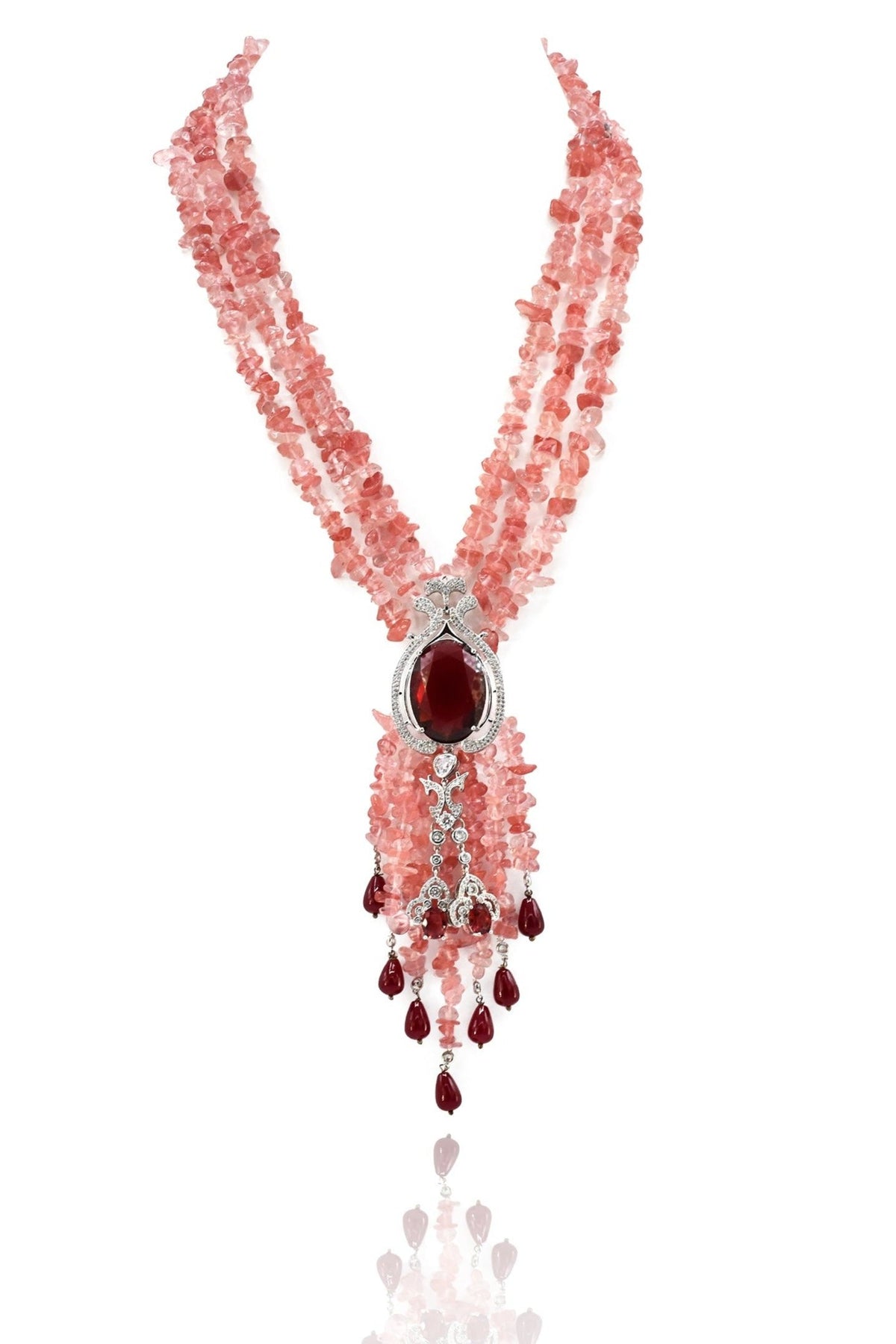 Bipasha Diamond Tassel Pendant Necklace Coral - The Pashm