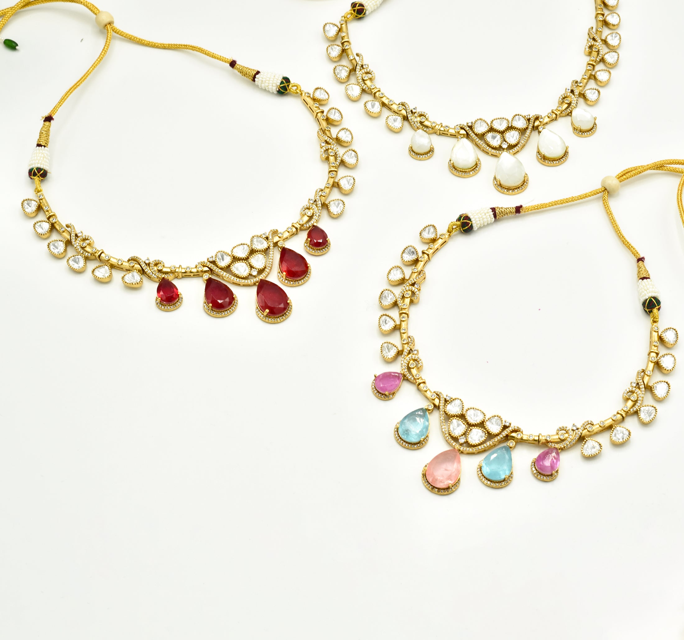 Amreen Crystal Drops Polki Hasli Set - The Pashm