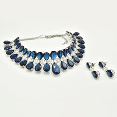 Emily Navy Blue Crystal Choker Necklace- the pashm