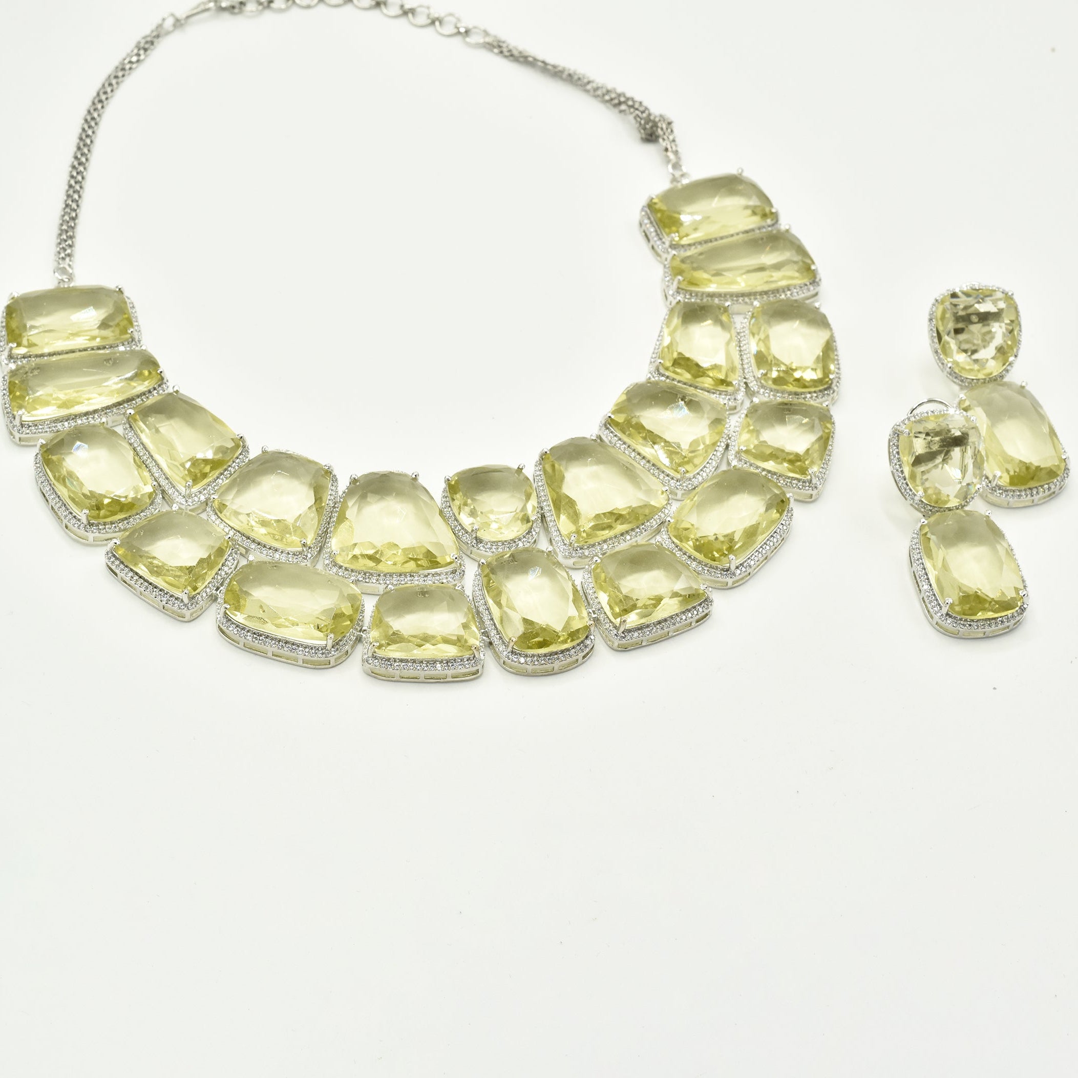 Zaina Luxury Crystal Statement Necklace Set Olive - the Pashm
