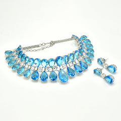 Emily Sky Blue Crystal Choker Necklace- the pashm
