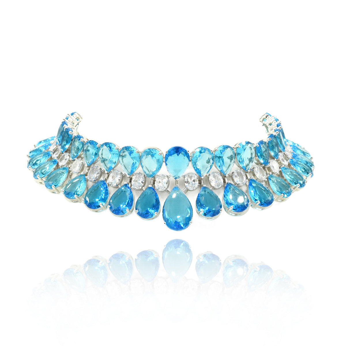 Emily Sky Blue Crystal Choker Necklace- the pashm