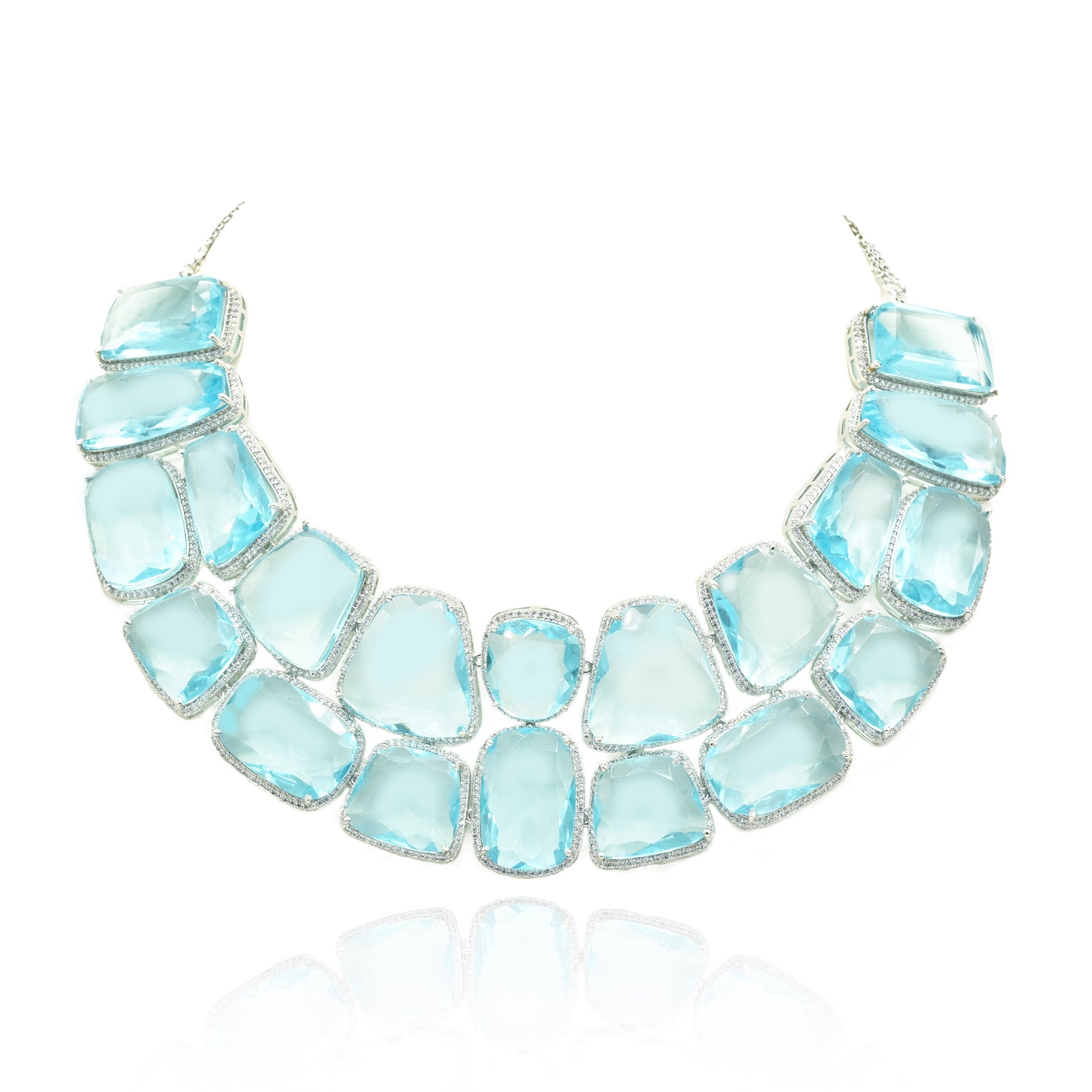 Zaina Luxury Crystal Statement Necklace Set Sky Blue - the Pashm