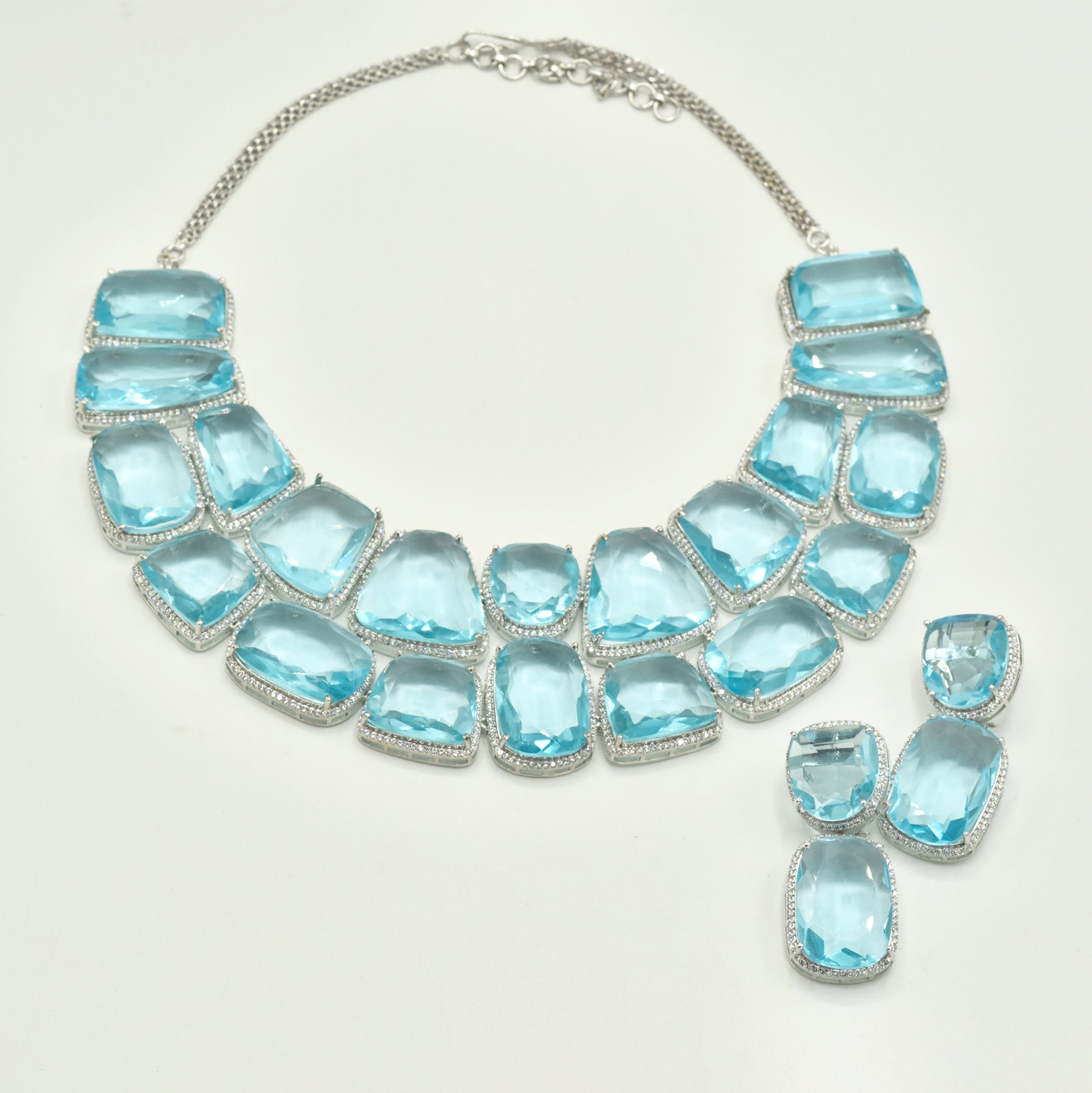 Zaina Luxury Crystal Statement Necklace Set Sky Blue - the Pashm