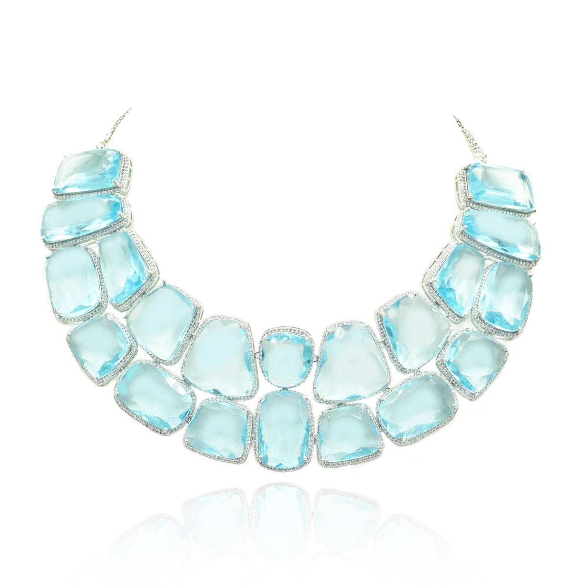 Zaina Luxury Crystal Statement Necklace Set Sky Blue - the Pashm