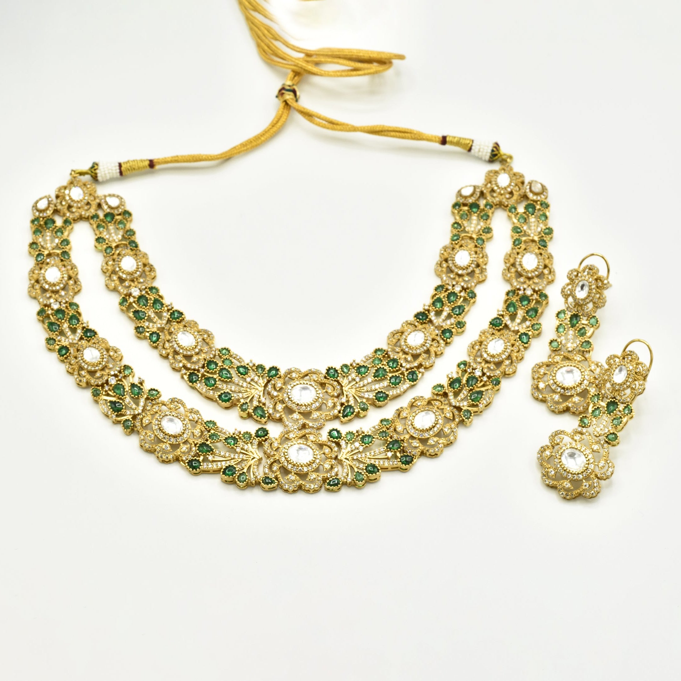 Urmila Green Polki Double Haar Set - The pashm