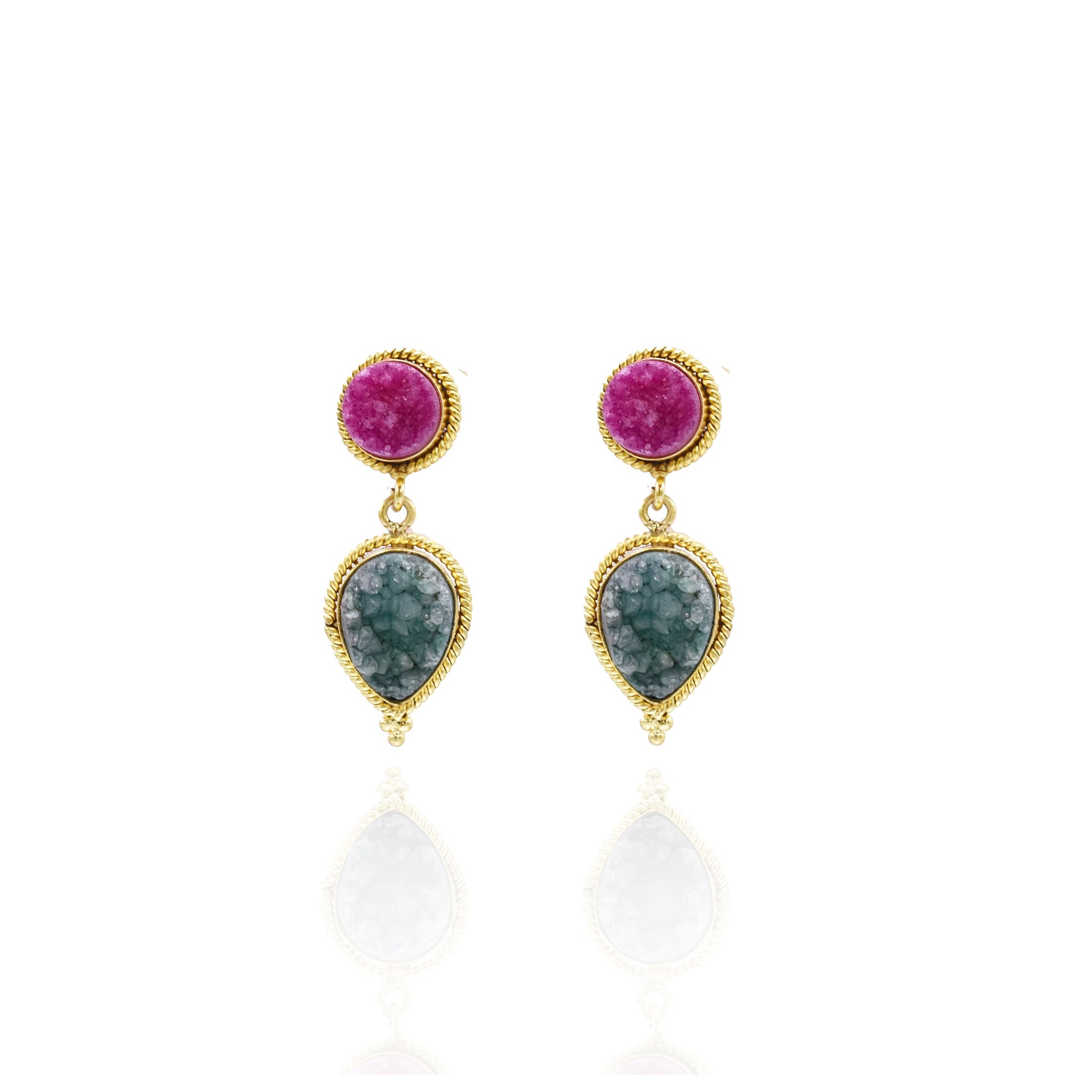 Leen Temple Druzy Earrings Pink Blue - The Pashm