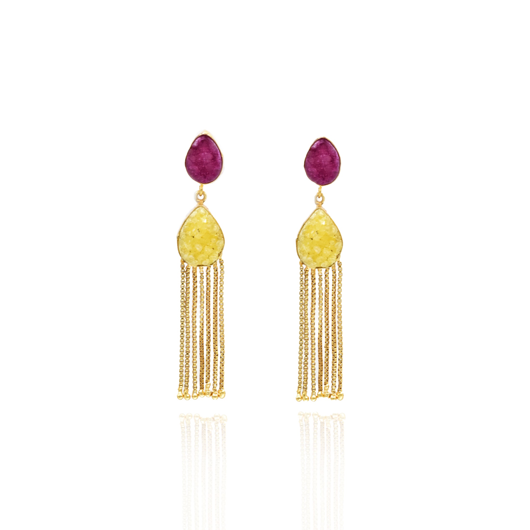Dami Druzy Teardrop Tassel Earrings - the Pashm