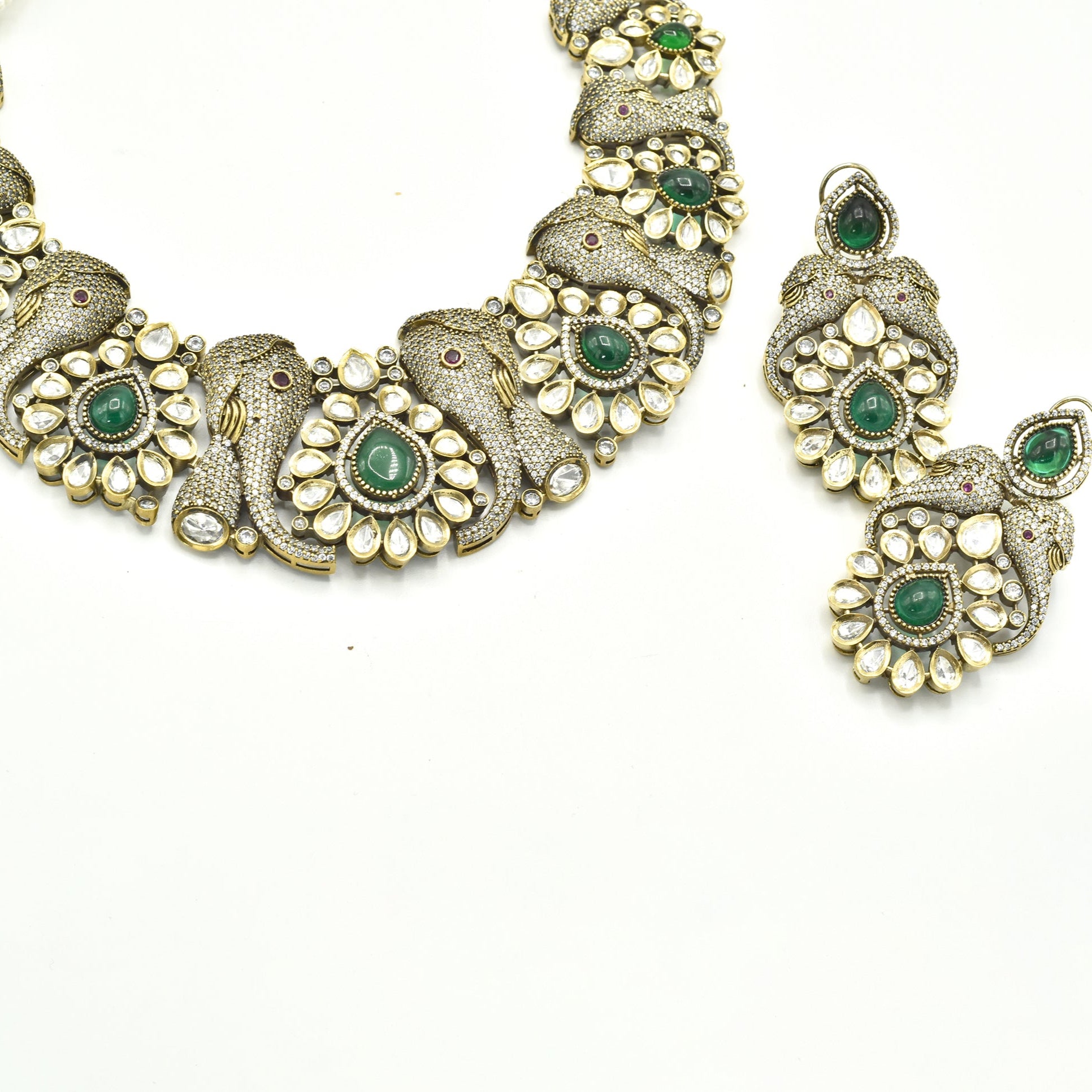 Varenya Studded Antique Elephant Motif Set - The Pashm