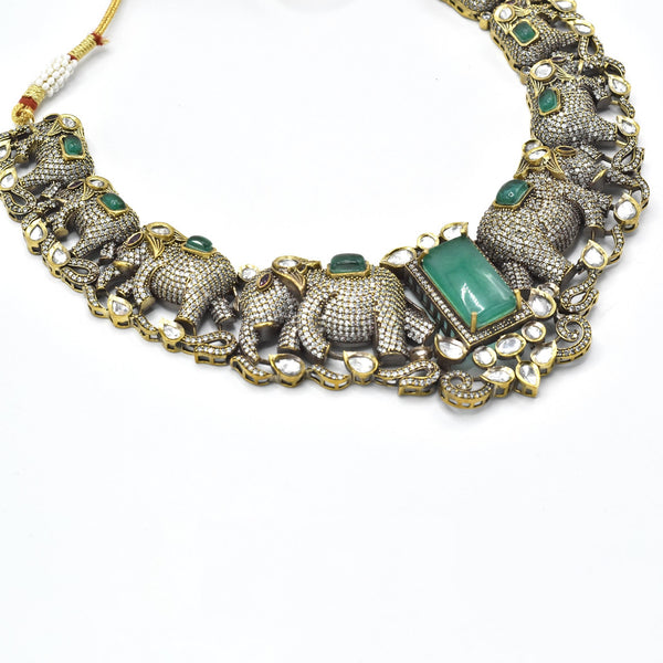 Dia Studded Antique Finish Elephant Necklace - The Pashm