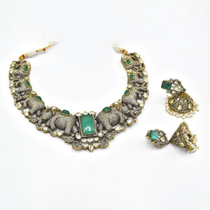Dia Studded Antique Finish Elephant Necklace - The Pashm