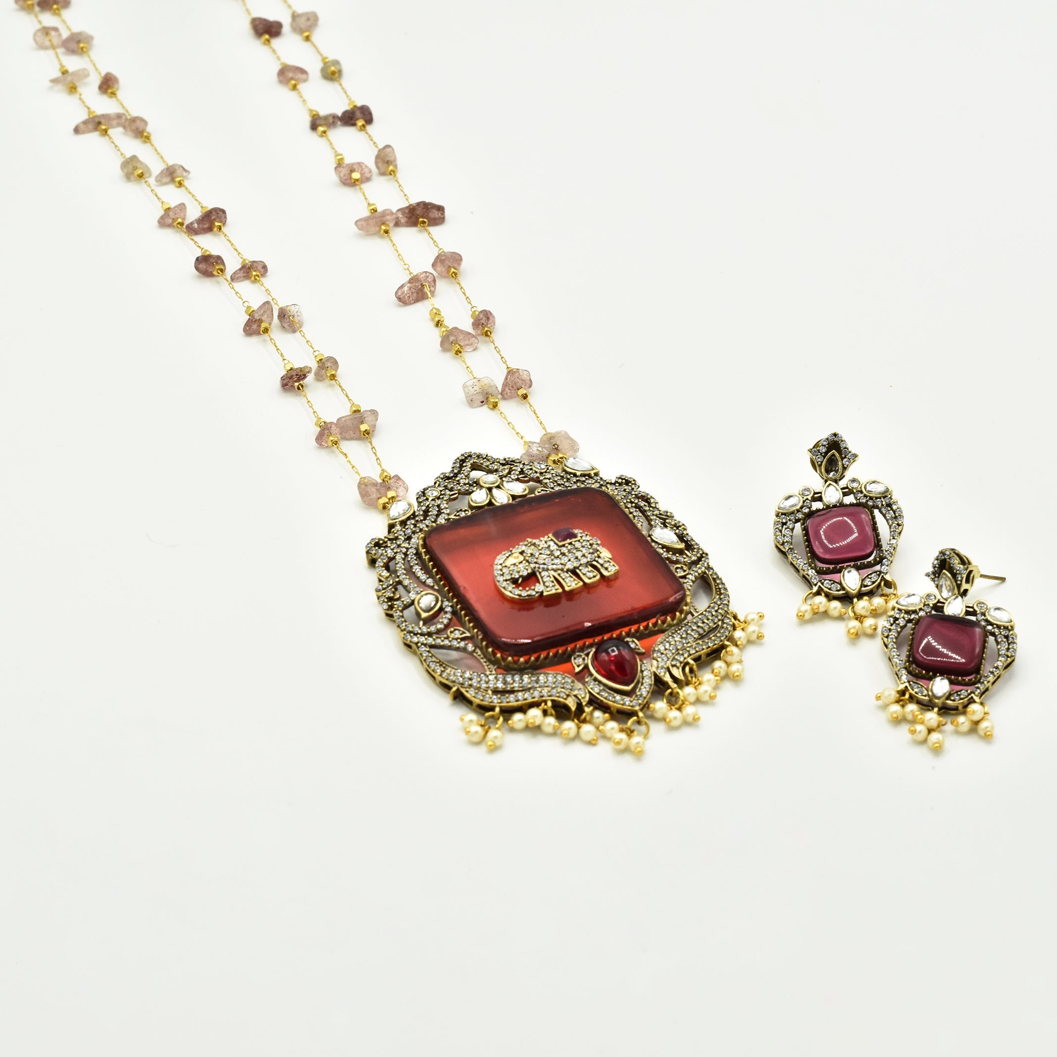 Ismat Elephant Fusion Red Pendant Set - The Pashm