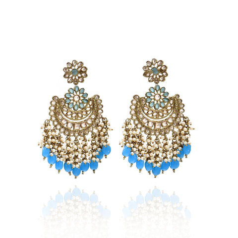 Sahi Jarkan Flower Tassel Earrings Firozi Turquoise - The Pashm