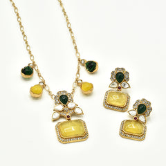 Mishika Charms Floral Pendant Set Yellow - The Pashm