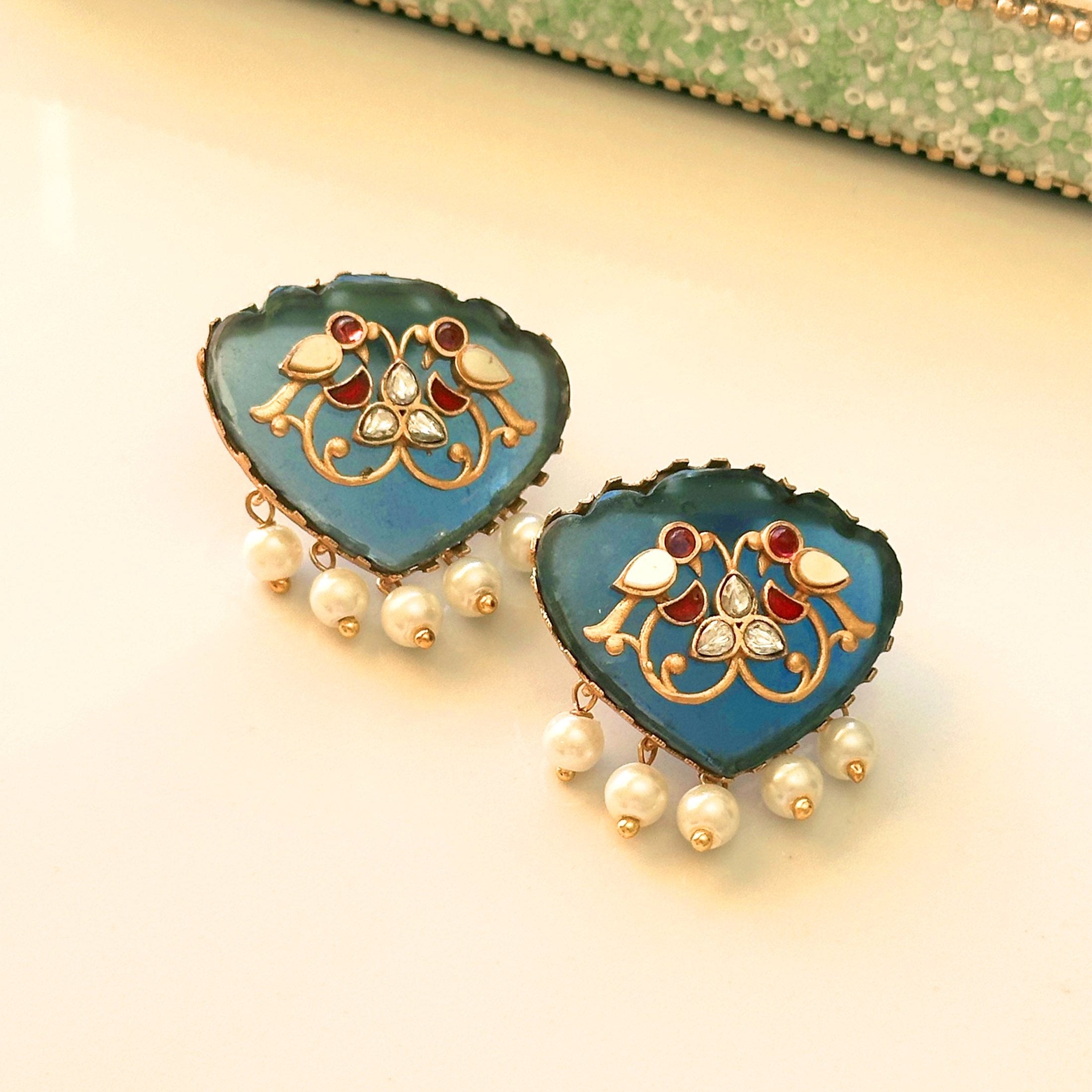 Uorfi Motif Earrings Blue - The Pashm