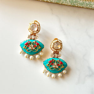 Pihu Motif Moissanite Earrings Turquoise - The Pashm