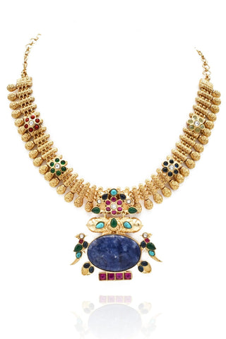 Aadiya Floral Motif Necklace Blue - The Pashm