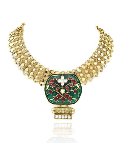 Aashi Floral Motif Necklace green - The Pashm