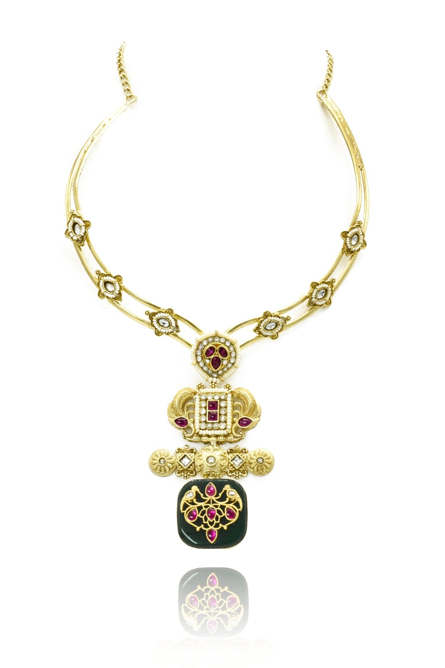 Amaal Fusion Hasli Necklace Set Green - the Pashm